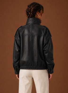 Women's Relaxed High-Collar Jacket | Adela in Burgundy - Juana Fashion