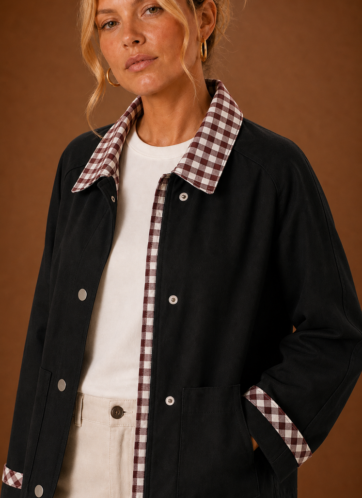Women's Plaid Collared Jacket | Bianca in Black - Juana Fashion