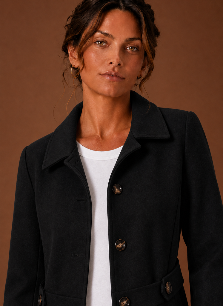 Women's Mid-Length Button-Front Trench Coat | Diana in Black - Juana Fashion