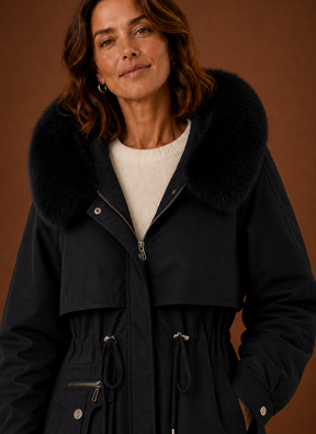 Women's Parka with Faux Fur-Trimmed Hood | Aurora in Black - Juana Fashion