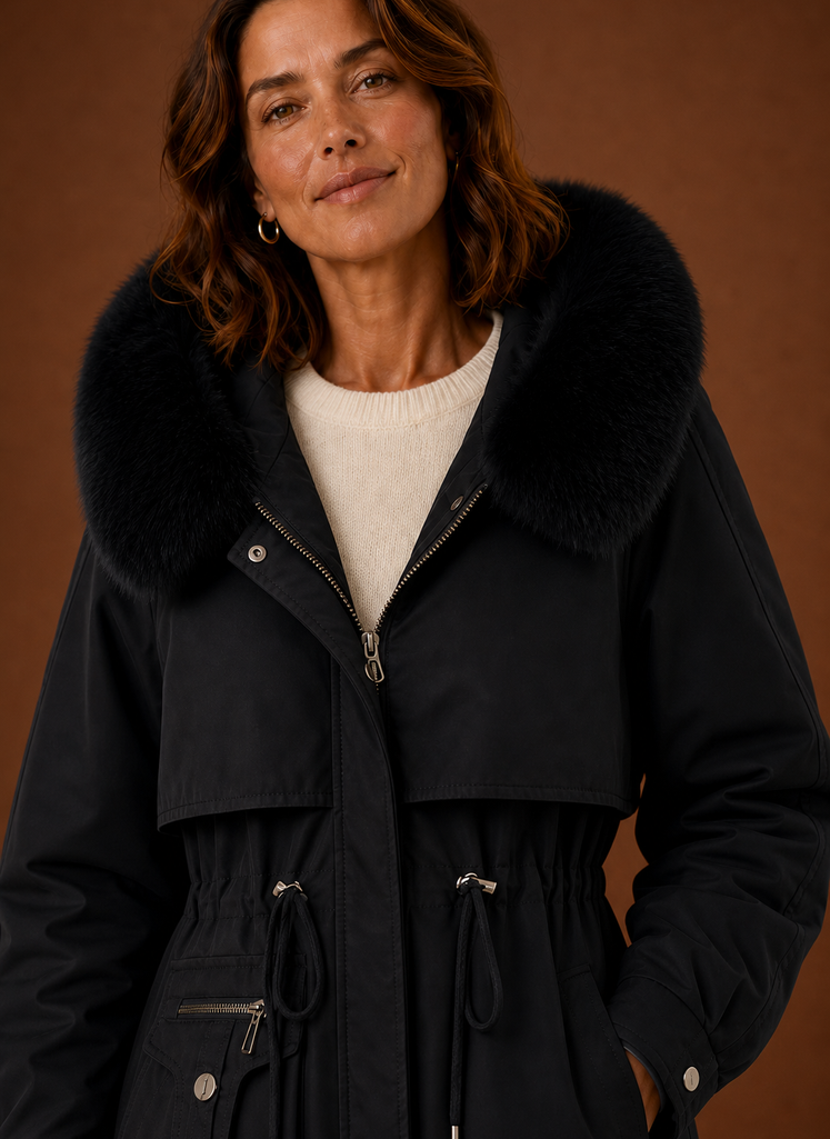 Women's Parka with Faux Fur-Trimmed Hood | Aurora in Black - Juana Fashion