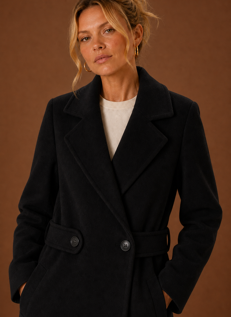 Women's Classic Mid-Length Trench Coat | Renata in Black - Juana Fashion