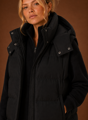 Women's Oversized Hooded Quilted Vest | Paola in Black - Juana Fashion
