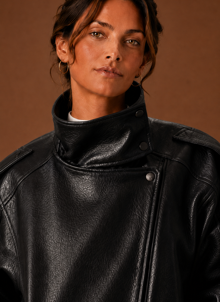 Women's Relaxed High-Collar Jacket | Adela in Burgundy - Juana Fashion