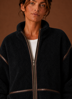 Women's Sherpa Fleece Zip-Up Jacket | Isabella in Brown - Juana Fashion