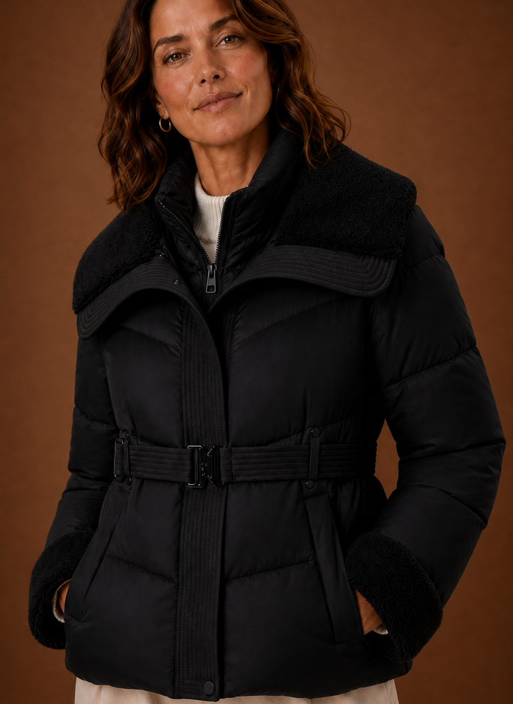 Women's Belted Quilted Winter Jacket | Serena in White - Juana Fashion