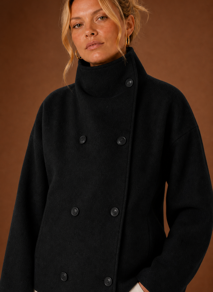Women's High-Collar Jacket | Alessia in Black - Juana Fashion
