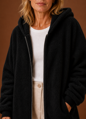 Women's Long Hooded Fleece Winter Jacket | Martina in Olive - Juana Fashion