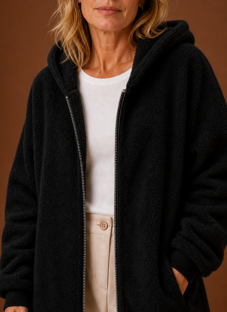 Women's Long Hooded Fleece Winter Jacket | Martina in Olive - Juana Fashion