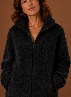 Women's Sherpa Fleece Zip-Up Winter Jacket | Marina in Navy - Juana Fashion