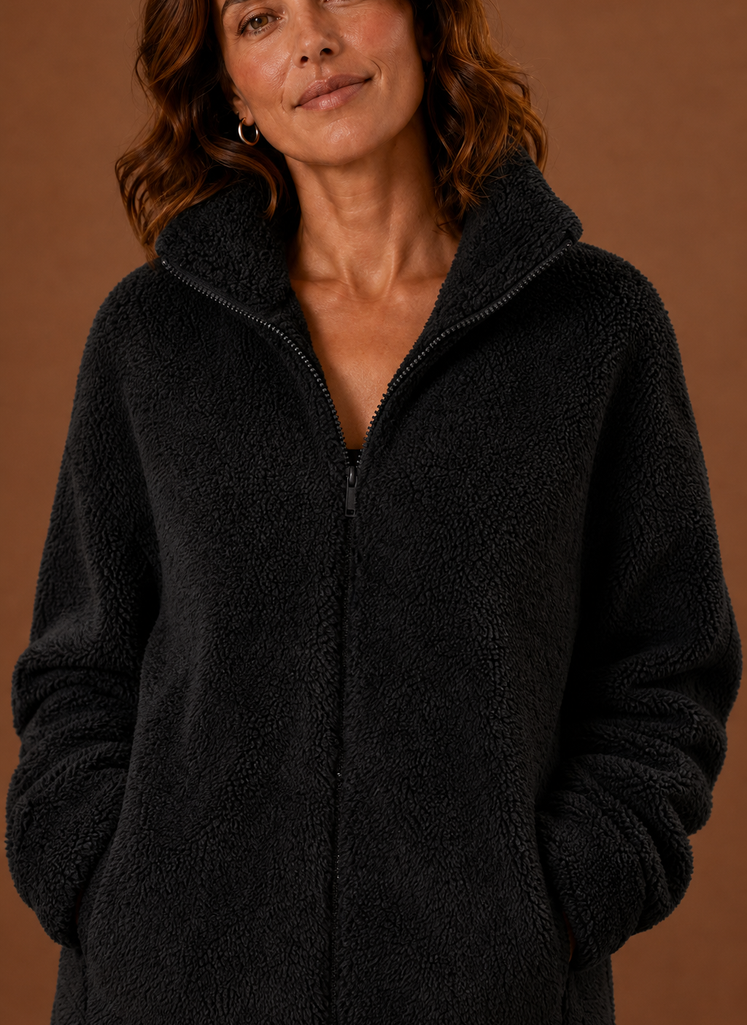 Women's Sherpa Fleece Zip-Up Winter Jacket | Marina in Navy - Juana Fashion