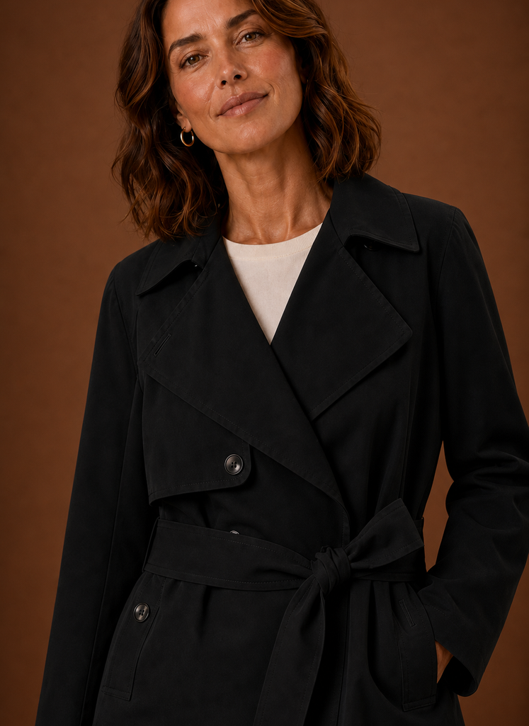 Women's Short Belted Trench Coat | Giulia in Beige - Juana Fashion