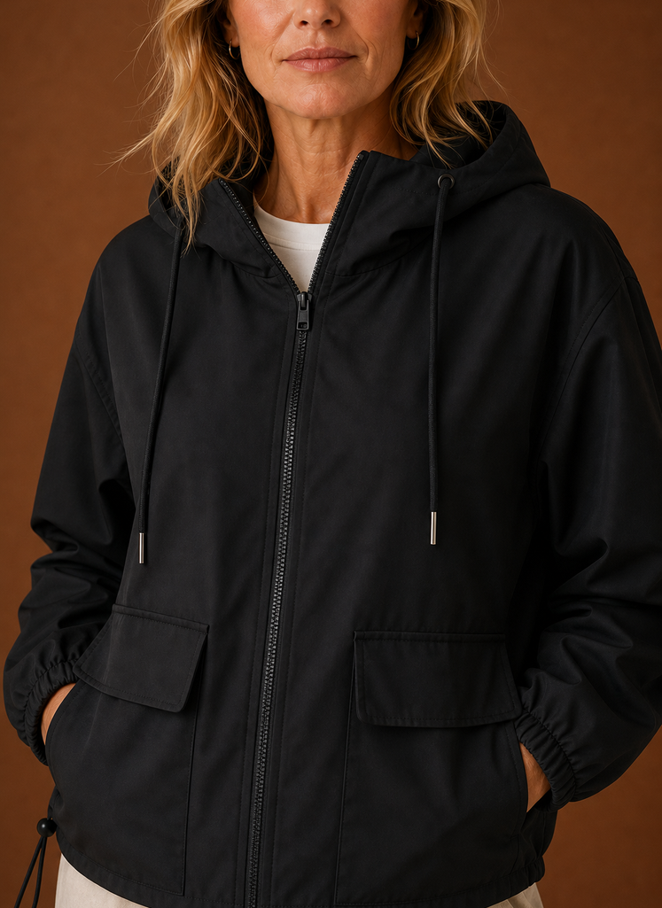 Women's Lightweight Hooded Windbreaker | Carlotta in Black - Juana Fashion