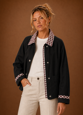 Women's Plaid Collared Jacket | Bianca in Blue - Juana Fashion