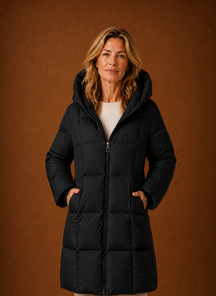 Women's Long Hooded Quilted Winter Jacket | Vittoria in Chocolate Brown - Juana Fashion