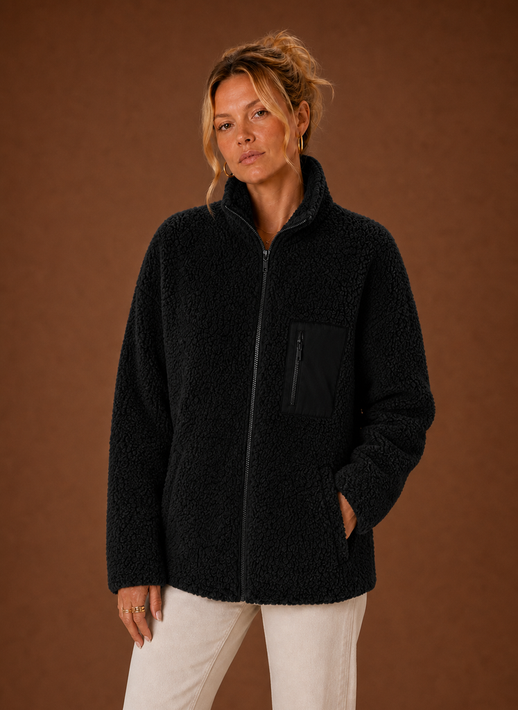 Women's Sherpa Zip-Up Jacket | Natalia in Gray - Juana Fashion