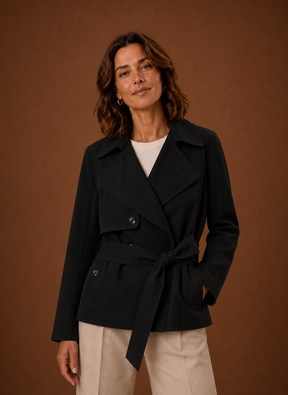 Women's Short Belted Trench Coat | Giulia in Chocolate Brown - Juana Fashion
