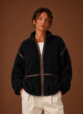 Women's Sherpa Fleece Zip-Up Jacket | Isabella in Black - Juana Fashion