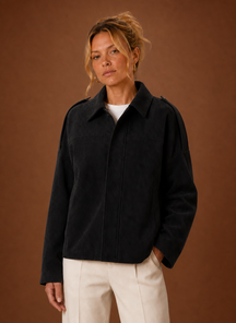 Women's Oversized Suede-Look Jacket | Flora in Olive - Juana Fashion