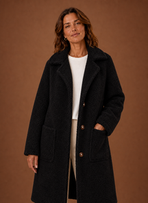 Women's Long Double-Breasted Teddy Winter Coat | Lucrezia in Apricot - Juana Fashion