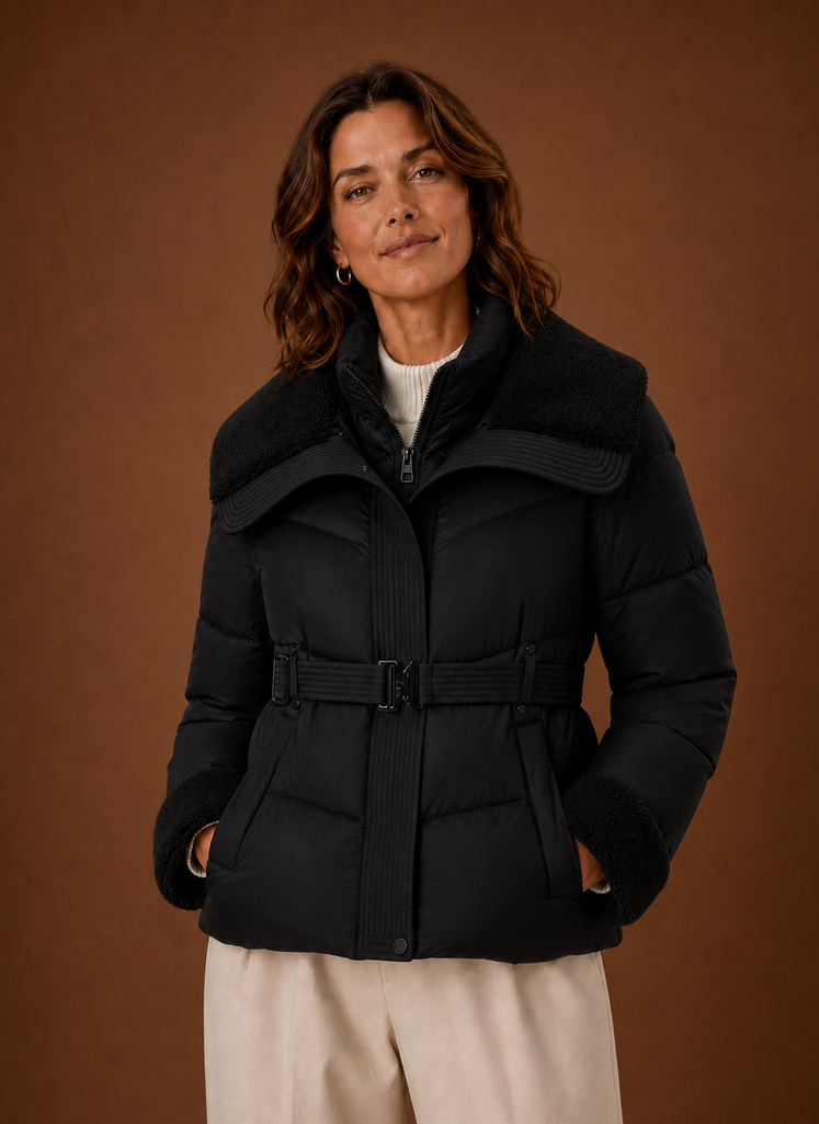 Women's Belted Quilted Winter Jacket | Serena in Chocolate Brown - Juana Fashion