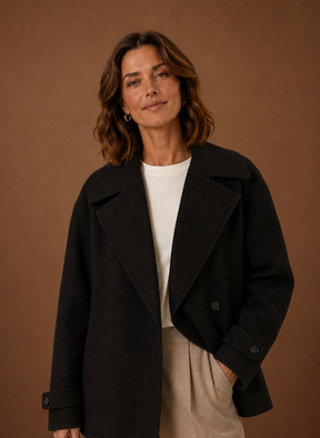 Women's Long Relaxed Button-Front Coat | Cecilia in Brown - Juana Fashion
