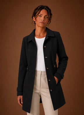Women's Mid-Length Button-Front Trench Coat | Diana in Cream - Juana Fashion