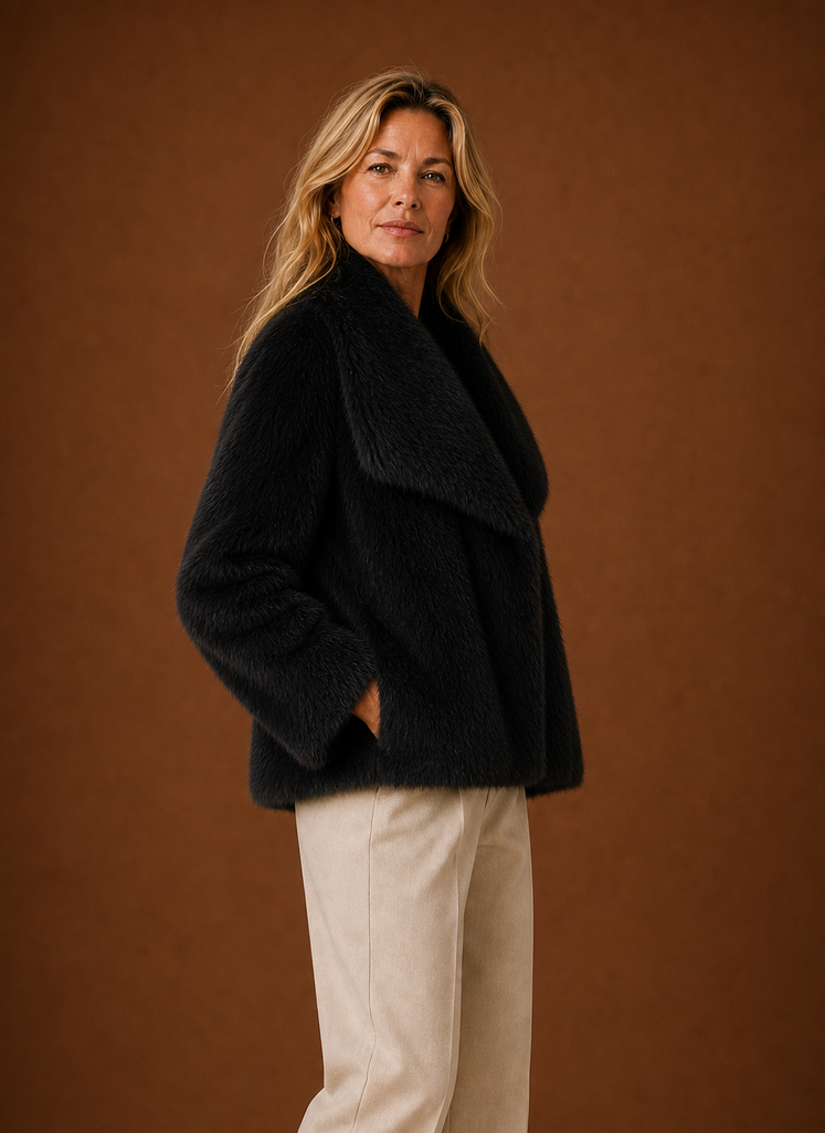 Women's Faux Fur Winter Coat | Mirella in Black - Juana Fashion
