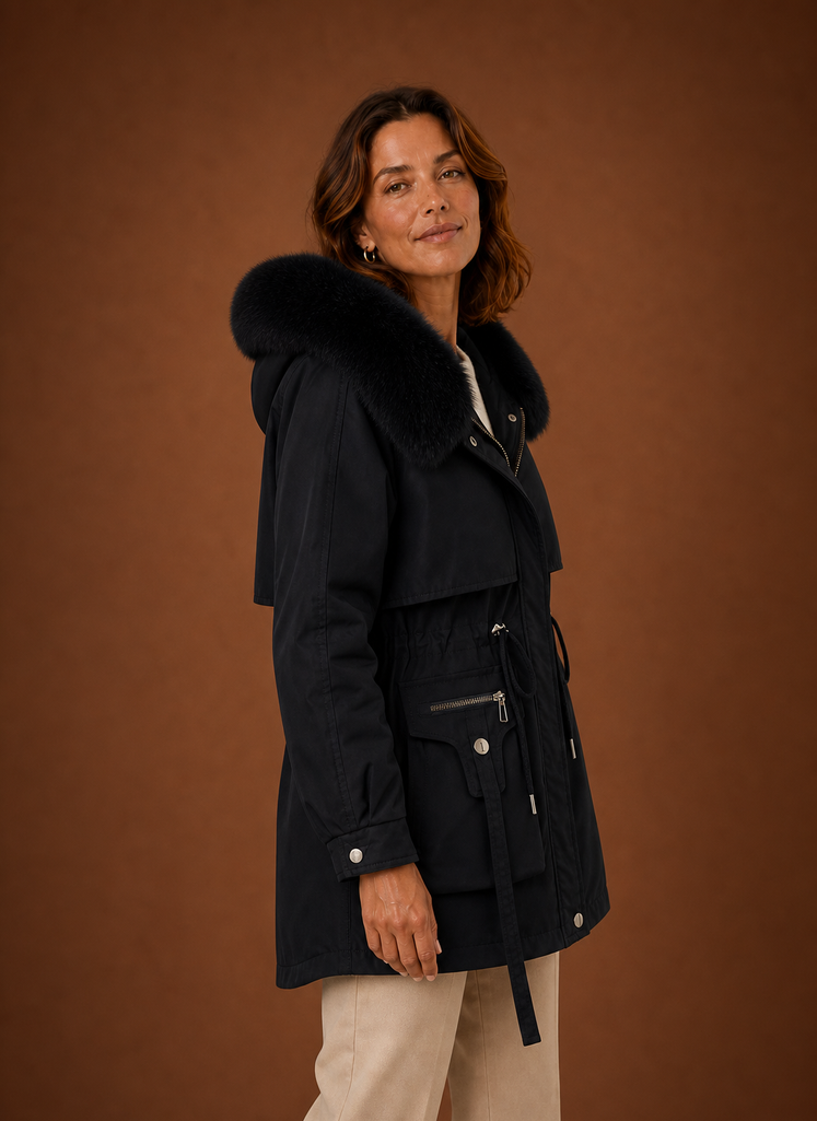 Women's Parka with Faux Fur-Trimmed Hood | Aurora in Beige - Juana Fashion