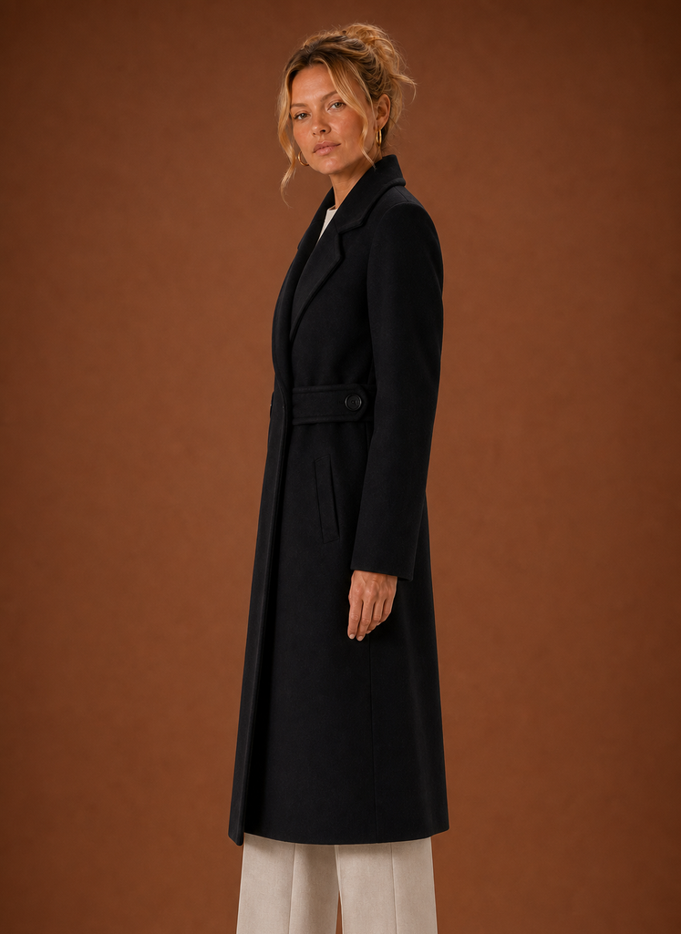 Women's Classic Mid-Length Trench Coat | Renata in Black - Juana Fashion
