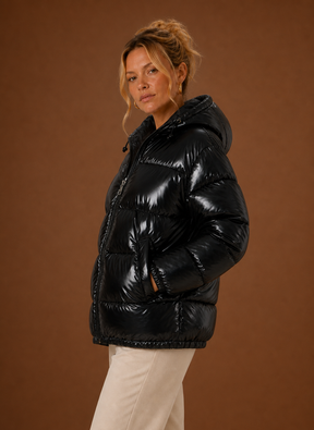 Women's Oversized Quilted Winter Jacket | Silvia in Black - Juana Fashion