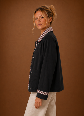 Women's Plaid Collared Jacket | Bianca in Black - Juana Fashion