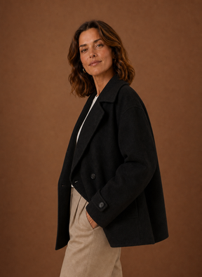 Women's Long Relaxed Button-Front Coat | Cecilia in Black - Juana Fashion