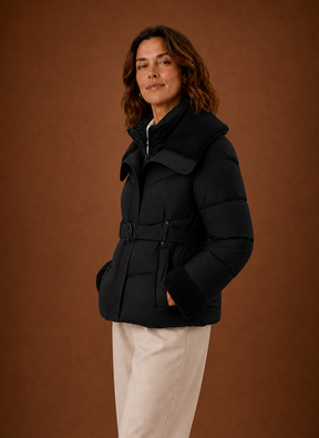 Women's Belted Quilted Winter Jacket | Serena in Black - Juana Fashion