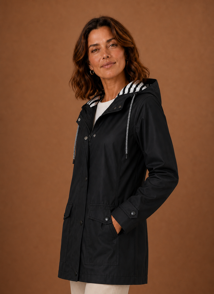 Women's Hooded Trench Coat for Fall and Winter | Francesca in Black - Juana Fashion