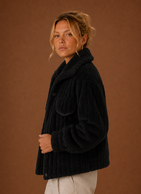 Women's Oversized Teddy Winter Coat | Ginevra in Black - Juana Fashion