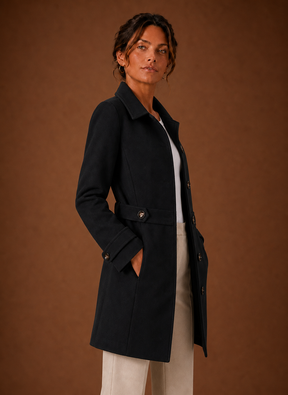 Women's Mid-Length Button-Front Trench Coat | Diana in Black - Juana Fashion