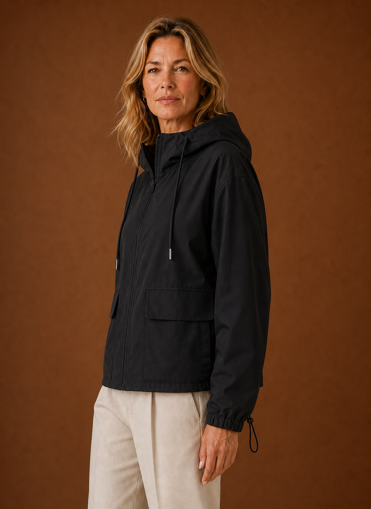 Women's Lightweight Hooded Windbreaker | Carlotta in Black - Juana Fashion