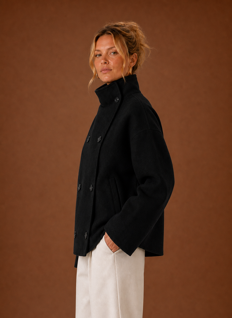 Women's High-Collar Jacket | Alessia in Black - Juana Fashion