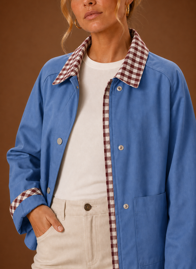 Women's Plaid Collared Jacket | Bianca in White - Juana Fashion