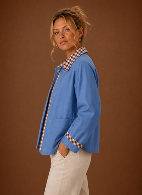 Women's Plaid Collared Jacket | Bianca in White - Juana Fashion