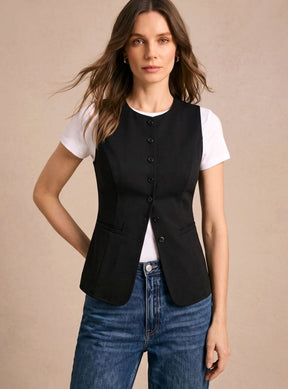 Women's Tailored Button-Front Vest | Clara in Coffee - Juana Fashion