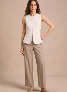 Women's Tailored Button-Front Vest | Clara in Khaki - Juana Fashion