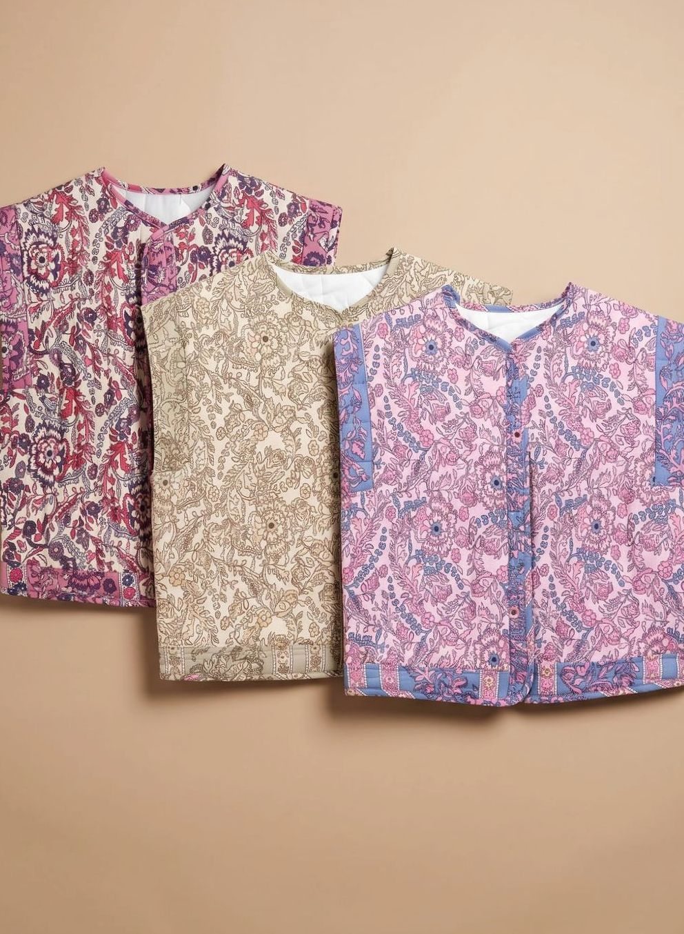Women's Floral Quilted Vest with Pockets | Hannah in Khaki - Juana Fashion