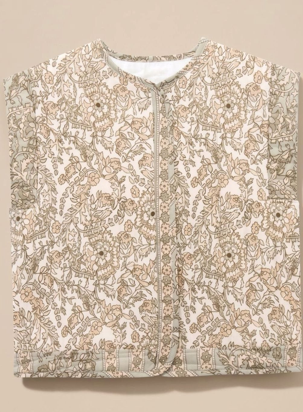 Women's Floral Quilted Vest with Pockets | Hannah in Khaki - Juana Fashion