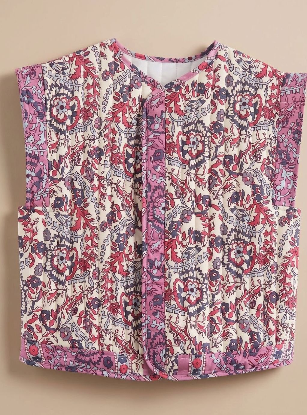 Women's Floral Quilted Vest with Pockets | Hannah in Pink - Juana Fashion