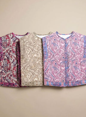 Women's Floral Quilted Vest with Pockets | Hannah in Pink - Juana Fashion