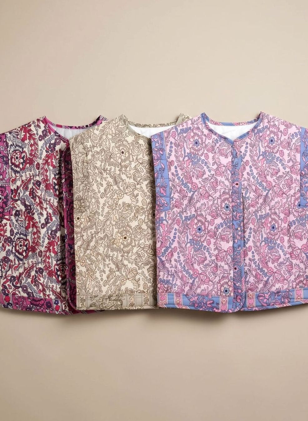 Women's Floral Quilted Vest with Pockets | Hannah in Pink - Juana Fashion