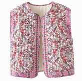 Women's Floral Quilted Vest with Pockets | Hannah in Purple - Juana Fashion