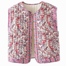 Women's Floral Quilted Vest with Pockets | Hannah in Purple - Juana Fashion